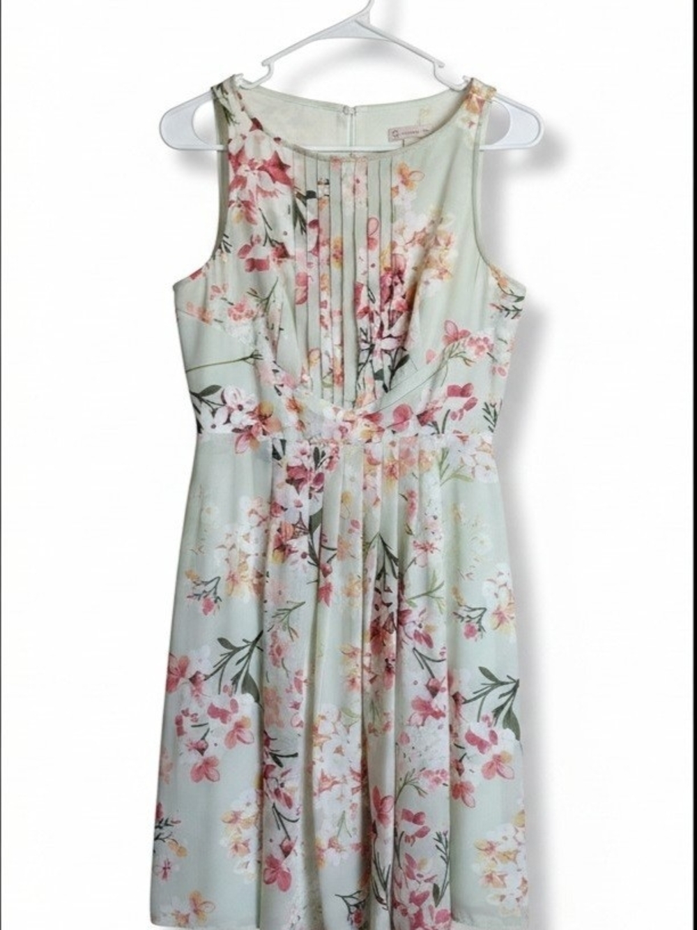 Dress Barn Mint Floral Pleated Midi Dress